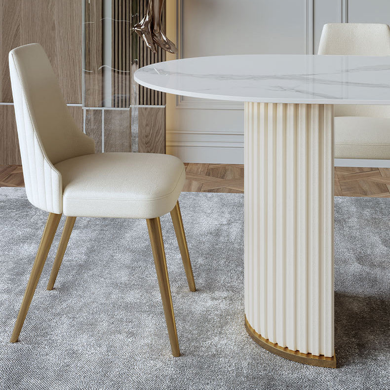 Tavolo da pranzo in pietra sinterizzato di lusso tavolo bianco ovale con doppio piedistallo