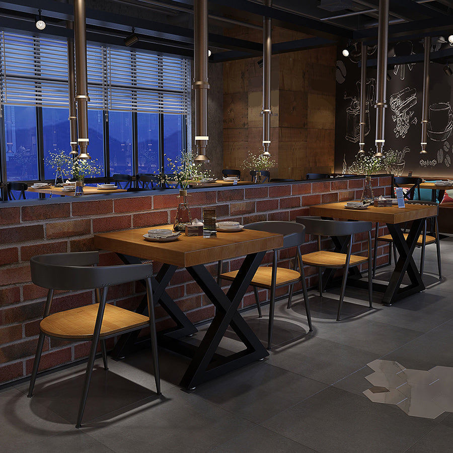 Industrial Wood Dining Table for Restaurant Square Table with Trestle Base 31.5"L x 31.5"W x 29.5"H Without Chairs Clearhalo 'Dining Tables & Seating' 'Dining Tables' 'dining_table' 'furn' 'furn_dining_table' 'Furniture' 'Kitchen & Dining Furniture' 6129579