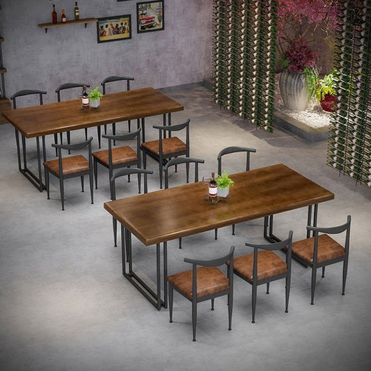 Solid Wood Indoor Dining Table for Restaurant Industrial Wood Table with Metal Base