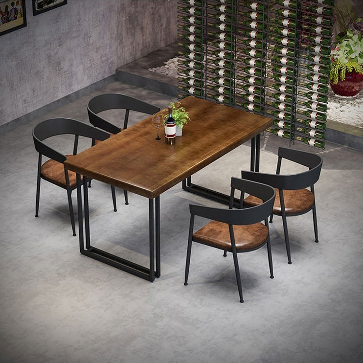 Vaste houten indoor eettafel voor restaurant industriële houten tafel met metalen basis