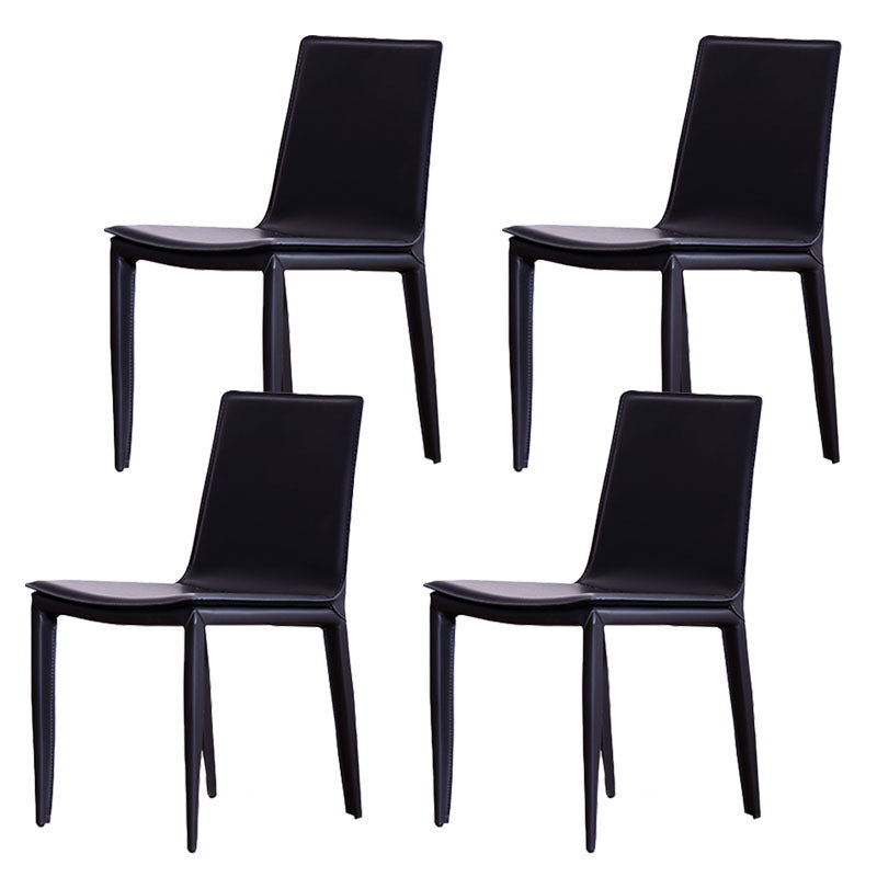 Contemporary Metal Dining Room Chair Armless Leather Side Chair