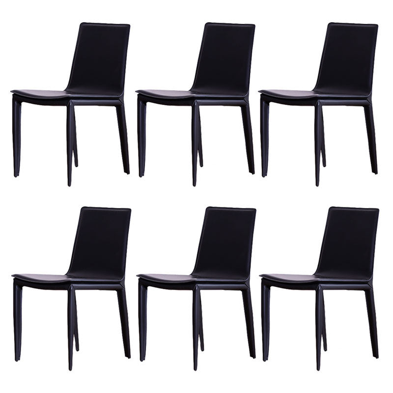 Contemporary Metal Dining Room Chair Armless Leather Side Chair