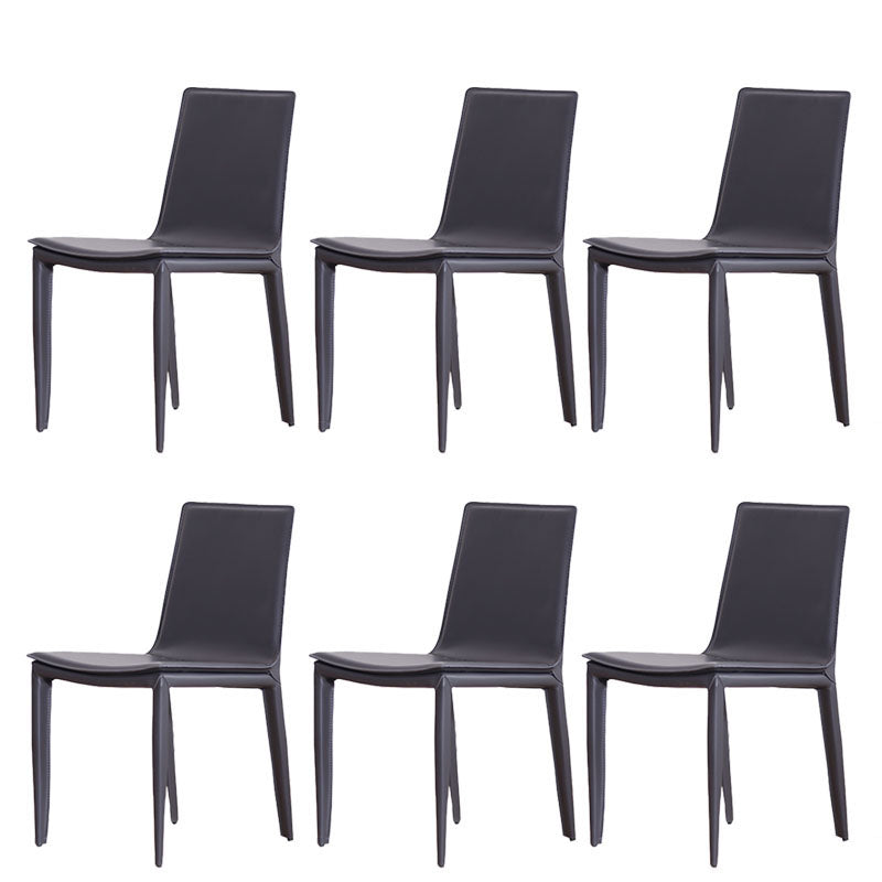 Contemporary Metal Dining Room Chair Armless Leather Side Chair