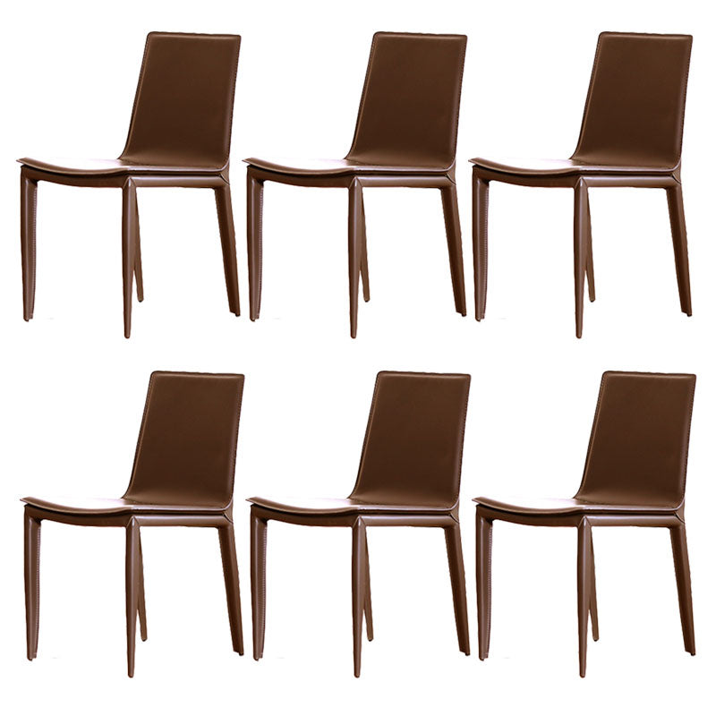 Contemporary Metal Dining Room Chair Armless Leather Side Chair