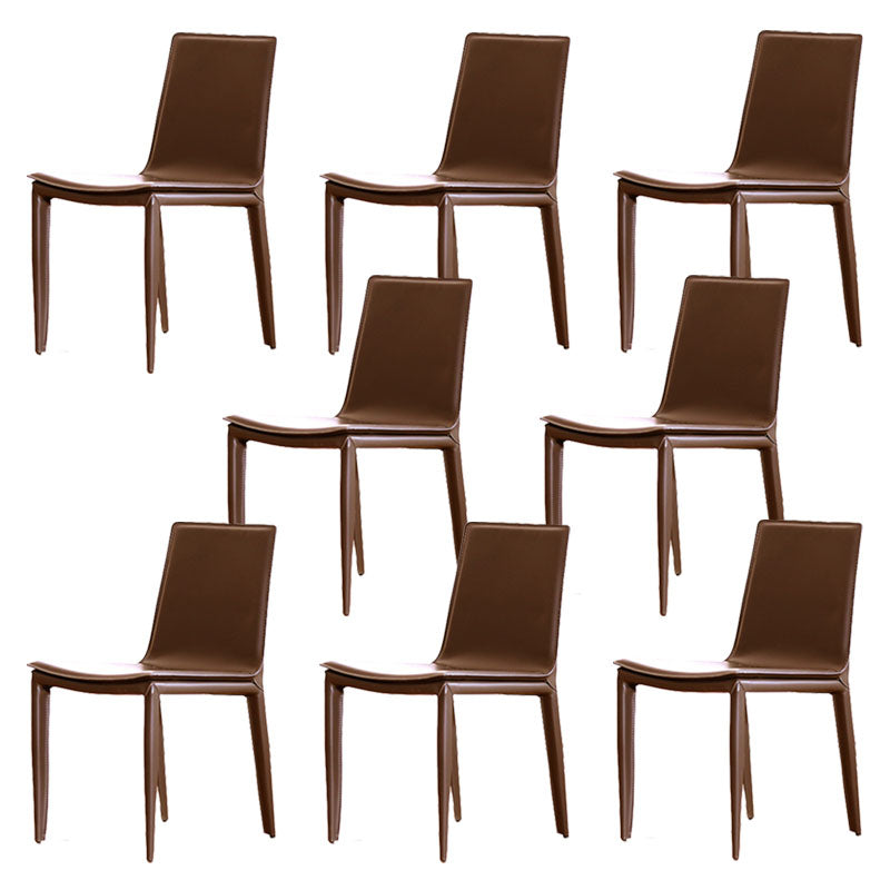 Contemporary Metal Dining Room Chair Armless Leather Side Chair