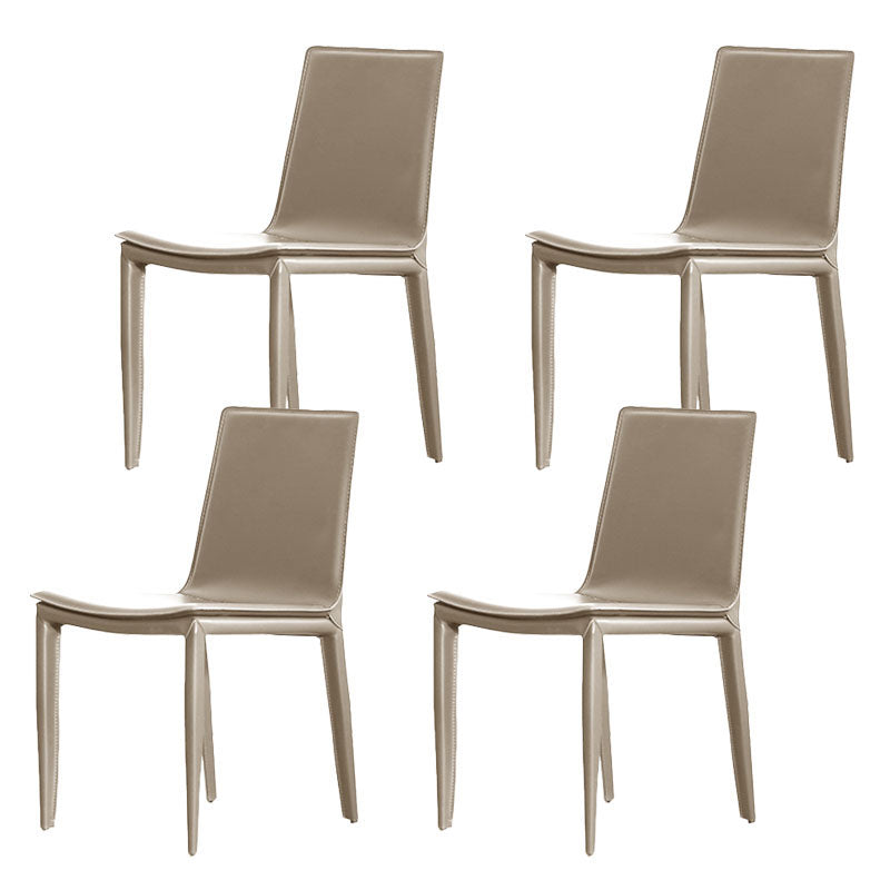 Contemporary Metal Dining Room Chair Armless Leather Side Chair