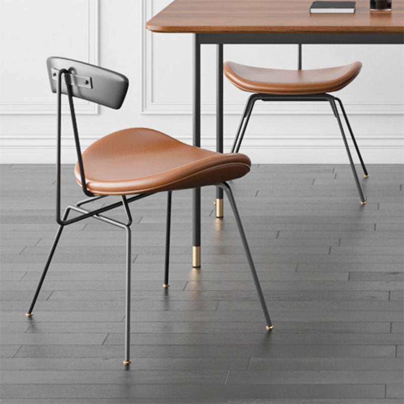 Industrial Style Armless Chair Open Back Side Leather Chair with Metal Base