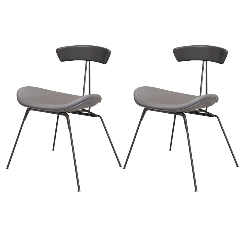 Industrial Style Armless Chair Open Back Side Leather Chair with Metal Base