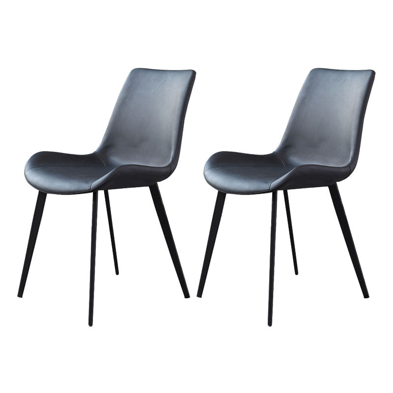 Contemporary Metal Dining Room Chair Armless Faux Leather Side Chair Black 2 Piece Set Clearhalo 'Dining Chairs' 'Dining Tables & Seating' 'dining_chair' 'furn' 'furn_dining_chair' 'Furniture' 'Kitchen & Dining Furniture' 6129939