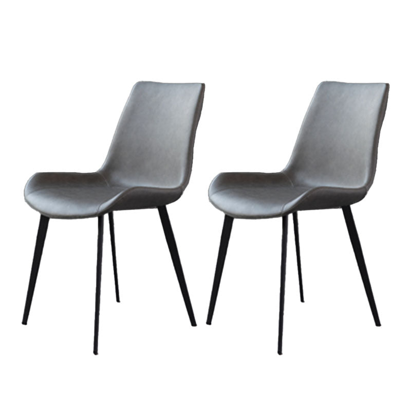 Contemporary Metal Dining Room Chair Armless Faux Leather Side Chair Grey 2 Piece Set Clearhalo 'Dining Chairs' 'Dining Tables & Seating' 'dining_chair' 'furn' 'furn_dining_chair' 'Furniture' 'Kitchen & Dining Furniture' 6129947