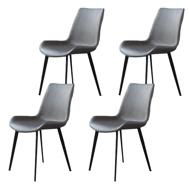 Contemporary Metal Dining Room Chair Armless Faux Leather Side Chair Grey 4 Piece Set Clearhalo 'Dining Chairs' 'Dining Tables & Seating' 'dining_chair' 'furn' 'furn_dining_chair' 'Furniture' 'Kitchen & Dining Furniture' 6129948