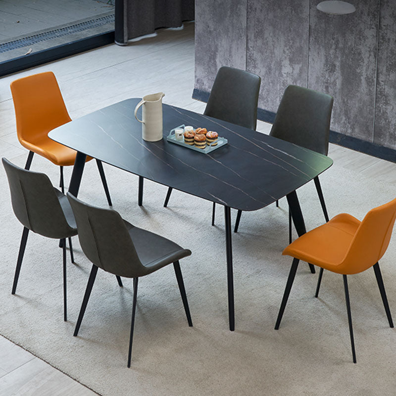 Contemporary Metal Dining Room Chair Armless Faux Leather Side Chair Clearhalo 'Dining Chairs' 'Dining Tables & Seating' 'dining_chair' 'furn' 'furn_dining_chair' 'Furniture' 'Kitchen & Dining Furniture' 6129955