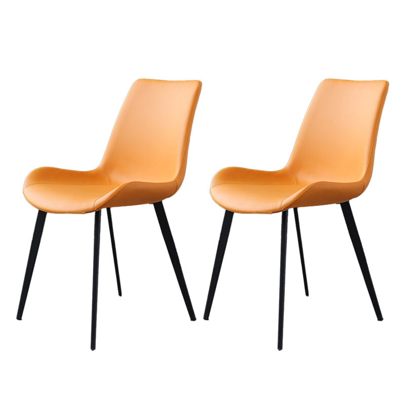 Contemporary Metal Dining Room Chair Armless Faux Leather Side Chair Orange 2 Piece Set Clearhalo 'Dining Chairs' 'Dining Tables & Seating' 'dining_chair' 'furn' 'furn_dining_chair' 'Furniture' 'Kitchen & Dining Furniture' 6129961