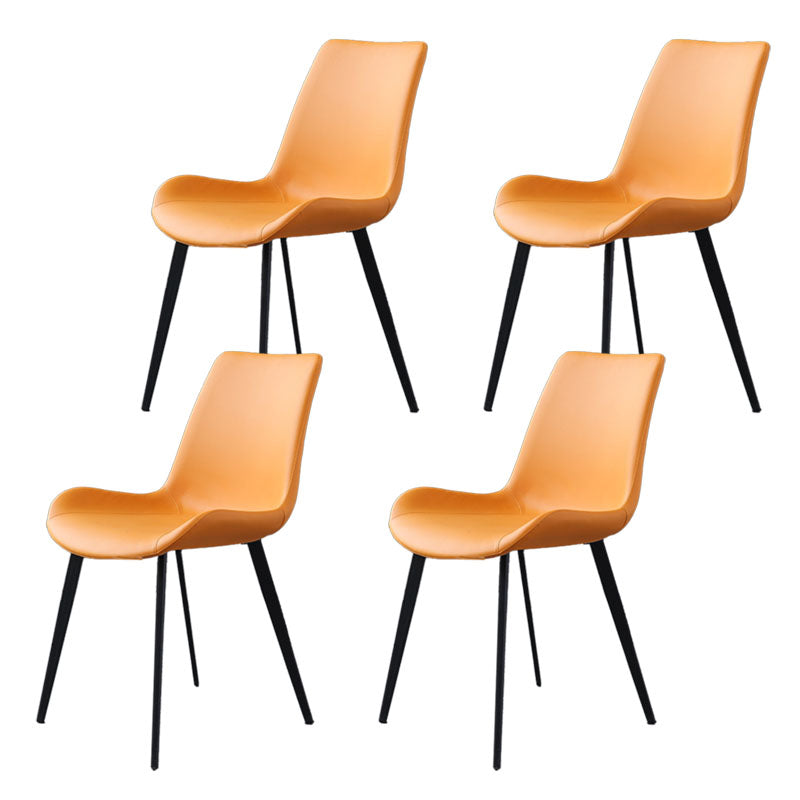Contemporary Metal Dining Room Chair Armless Faux Leather Side Chair Orange 4 Piece Set Clearhalo 'Dining Chairs' 'Dining Tables & Seating' 'dining_chair' 'furn' 'furn_dining_chair' 'Furniture' 'Kitchen & Dining Furniture' 6129962
