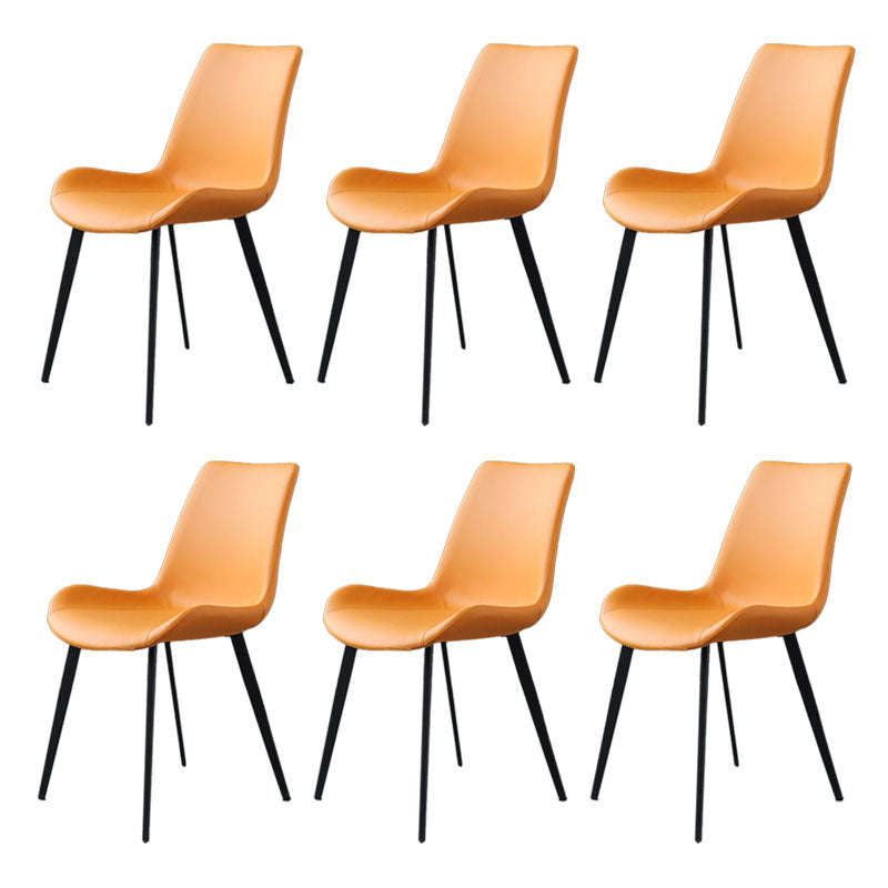 Contemporary Metal Dining Room Chair Armless Faux Leather Side Chair Orange 6 Piece Set Clearhalo 'Dining Chairs' 'Dining Tables & Seating' 'dining_chair' 'furn' 'furn_dining_chair' 'Furniture' 'Kitchen & Dining Furniture' 6129963