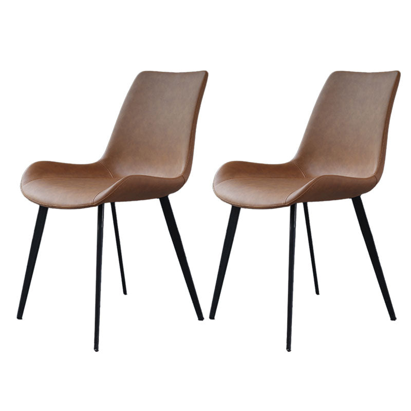Contemporary Metal Dining Room Chair Armless Faux Leather Side Chair Dark Brown 2 Piece Set Clearhalo 'Dining Chairs' 'Dining Tables & Seating' 'dining_chair' 'furn' 'furn_dining_chair' 'Furniture' 'Kitchen & Dining Furniture' 6129965