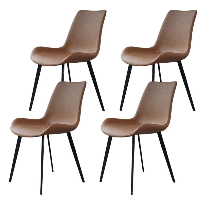 Contemporary Metal Dining Room Chair Armless Faux Leather Side Chair Dark Brown 4 Piece Set Clearhalo 'Dining Chairs' 'Dining Tables & Seating' 'dining_chair' 'furn' 'furn_dining_chair' 'Furniture' 'Kitchen & Dining Furniture' 6129966