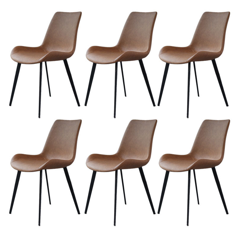 Contemporary Metal Dining Room Chair Armless Faux Leather Side Chair Dark Brown 6 Piece Set Clearhalo 'Dining Chairs' 'Dining Tables & Seating' 'dining_chair' 'furn' 'furn_dining_chair' 'Furniture' 'Kitchen & Dining Furniture' 6129967