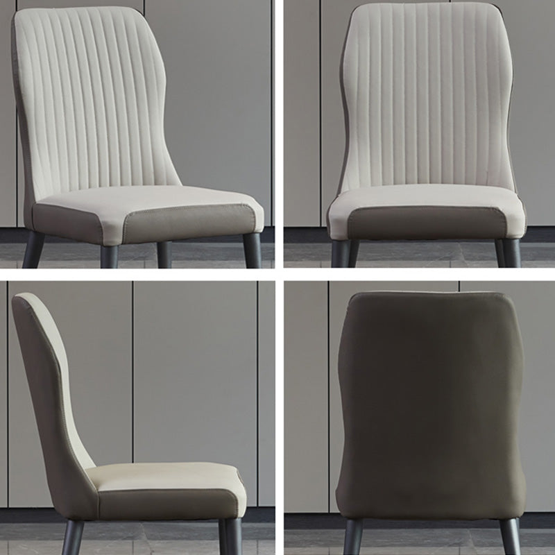 Contemporary Style Armless Chair Leather Parsons Chair with Wooden Base for Dining Room