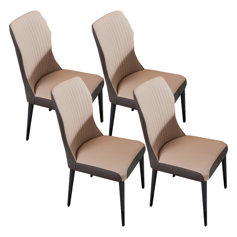 Contemporary Style Armless Chair Leather Parsons Chair with Wooden Base for Dining Room