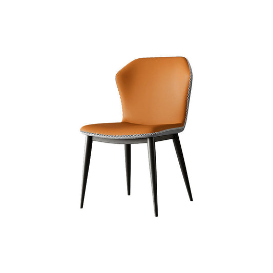 Industriële vleugel achterkant lederen armloze eetkamerstoel met metalen basis