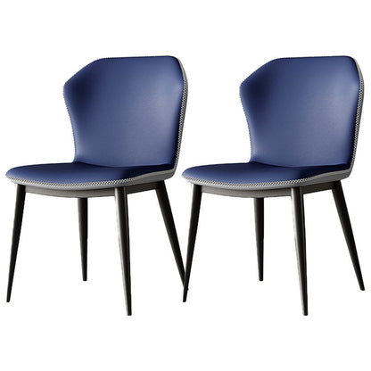 Industrial Wing Back Side Chair Leather Armless Dining Chair with Metal Base