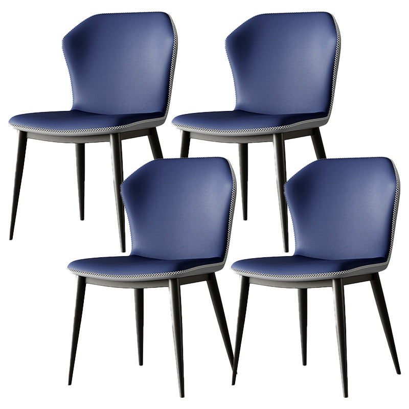 Industrial Wing Back Side Chair Leather Armless Dining Chair with Metal Base