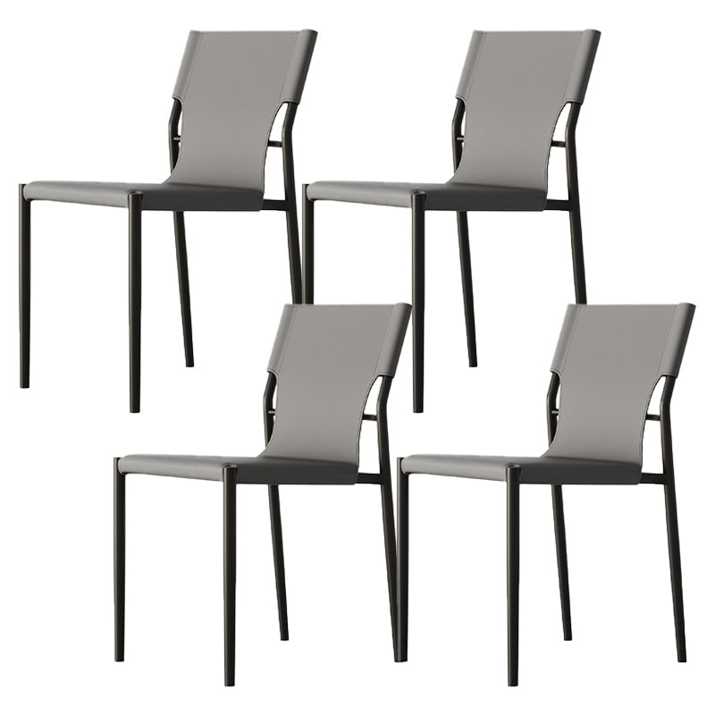 Silla de cuero sin brazo industrial silla de comedor del lado posterior con base de metal