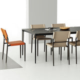 Silla de cuero sin brazo industrial silla de comedor del lado posterior con base de metal