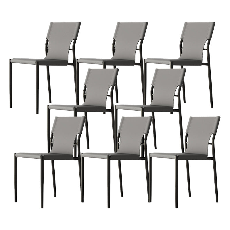 Silla de cuero sin brazo industrial silla de comedor del lado posterior con base de metal