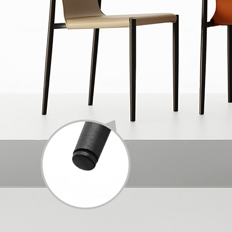 Silla de cuero sin brazo industrial silla de comedor del lado posterior con base de metal