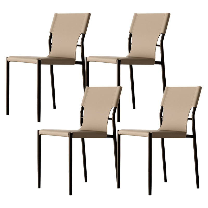 Silla de cuero sin brazo industrial silla de comedor del lado posterior con base de metal