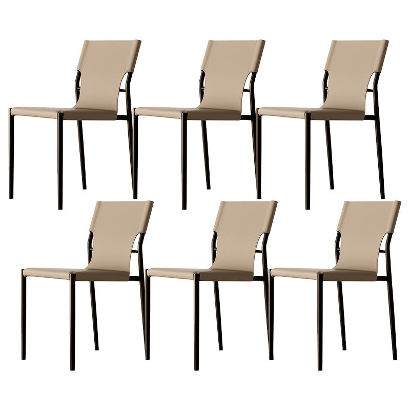 Silla de cuero sin brazo industrial silla de comedor del lado posterior con base de metal