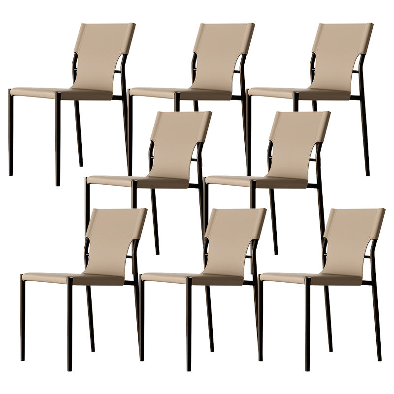 Silla de cuero sin brazo industrial silla de comedor del lado posterior con base de metal