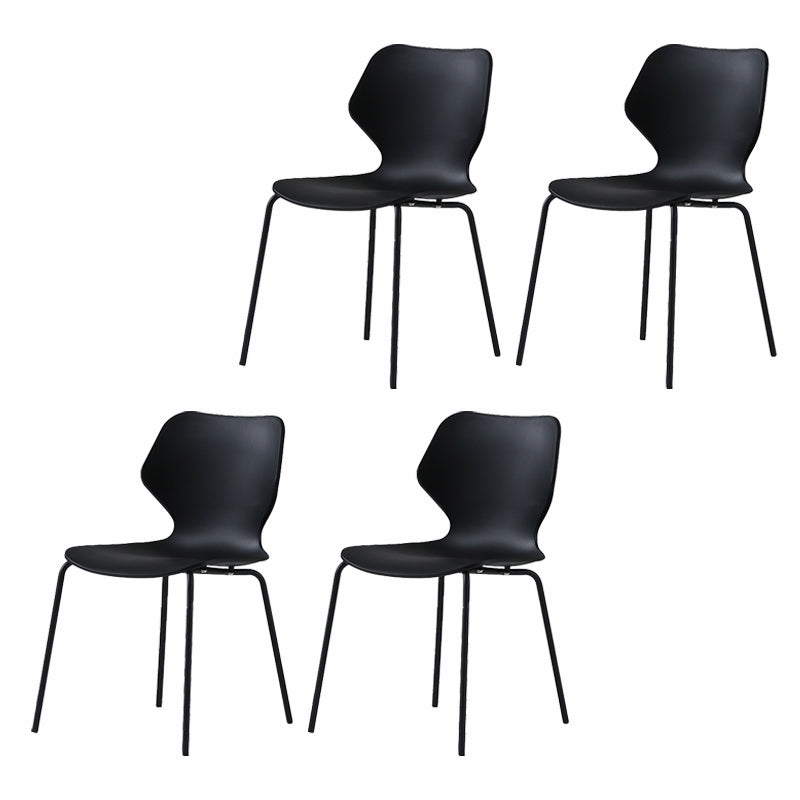 Modern Wing Back Side Chair Plastic Armless Dining Chair with Metal Base