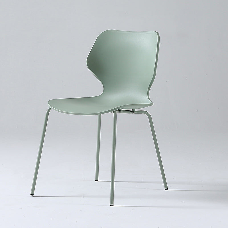 Modern Wing Back Side Chair Plastic Armless Dining Chair with Metal Base