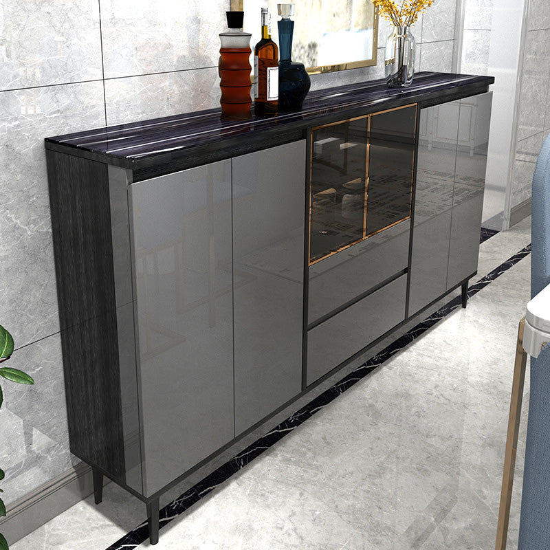 Glam Cabinets Dining Buffet 2-Drawer Glass Doors Buffet Sideboard 70.9"L x 11.8"W x 41.7"H Grey Clearhalo 'buffet_sideboard' 'Buffets & Sideboards' 'furn' 'furn_buffet_sideboard' 'Furniture' 'Kitchen & Dining Furniture' 6130235