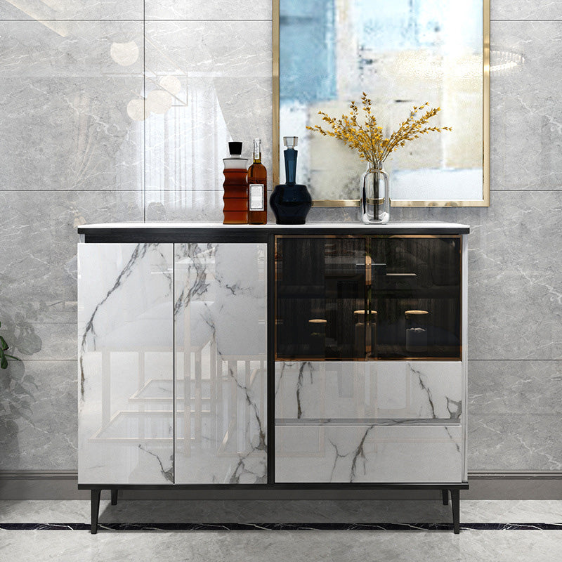 Glam Cabinets Dining Buffet 2-Drawer Glass Doors Buffet Sideboard 47.2"L x 11.8"W x 41.7"H White Clearhalo 'buffet_sideboard' 'Buffets & Sideboards' 'furn' 'furn_buffet_sideboard' 'Furniture' 'Kitchen & Dining Furniture' 6130237