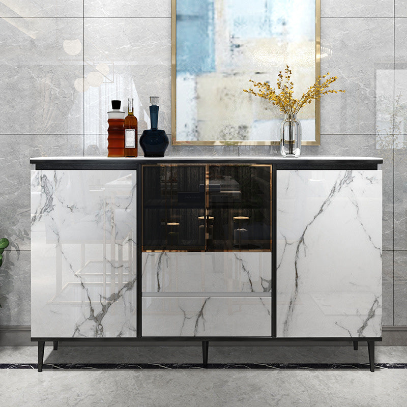 Glam Cabinets Dining Buffet 2-Drawer Glass Doors Buffet Sideboard 63"L x 11.8"W x 41.7"H White Clearhalo 'buffet_sideboard' 'Buffets & Sideboards' 'furn' 'furn_buffet_sideboard' 'Furniture' 'Kitchen & Dining Furniture' 6130238