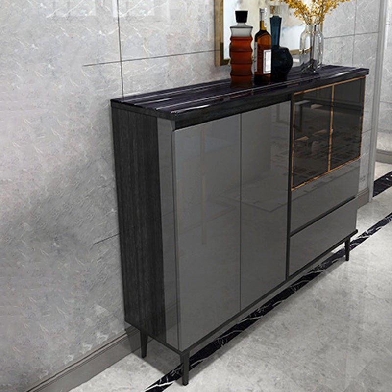 Glam Cabinets Dining Buffet 2-Drawer Glass Doors Buffet Sideboard 47.2"L x 11.8"W x 41.7"H Grey Clearhalo 'buffet_sideboard' 'Buffets & Sideboards' 'furn' 'furn_buffet_sideboard' 'Furniture' 'Kitchen & Dining Furniture' 6130246