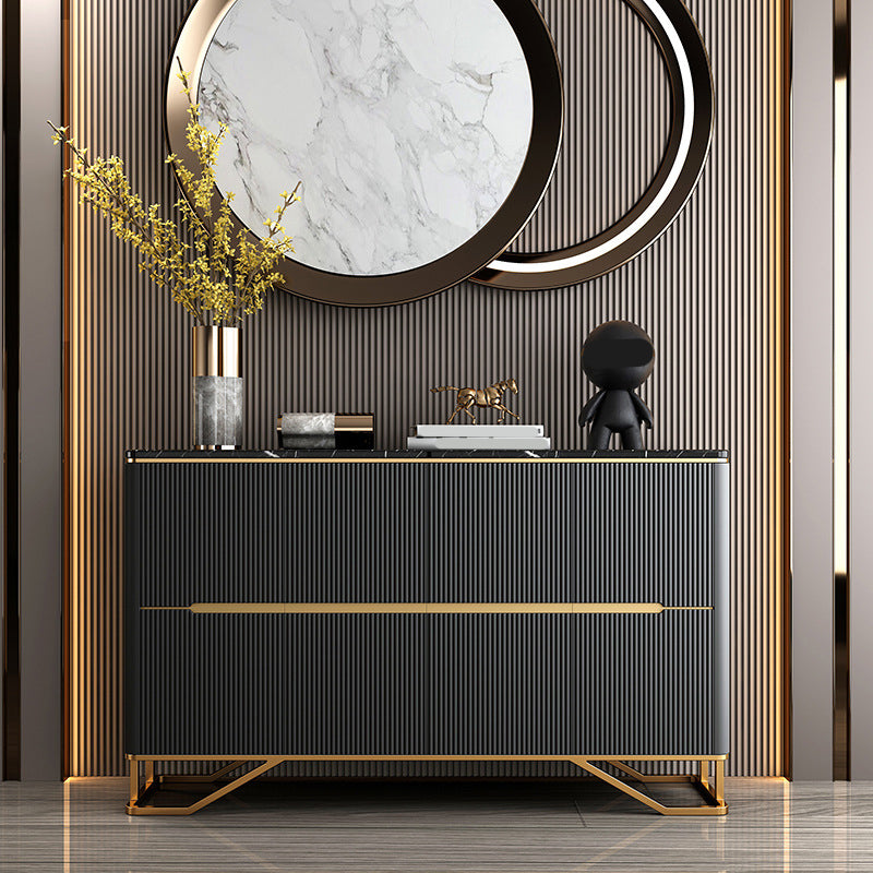Glam Cabinets Dining Buffet 4-Door Buffet Sideboard for Living Room 59"L x 16"W x 35"H Dark Gray Clearhalo 'buffet_sideboard' 'Buffets & Sideboards' 'furn' 'furn_buffet_sideboard' 'Furniture' 'Kitchen & Dining Furniture' 6130267