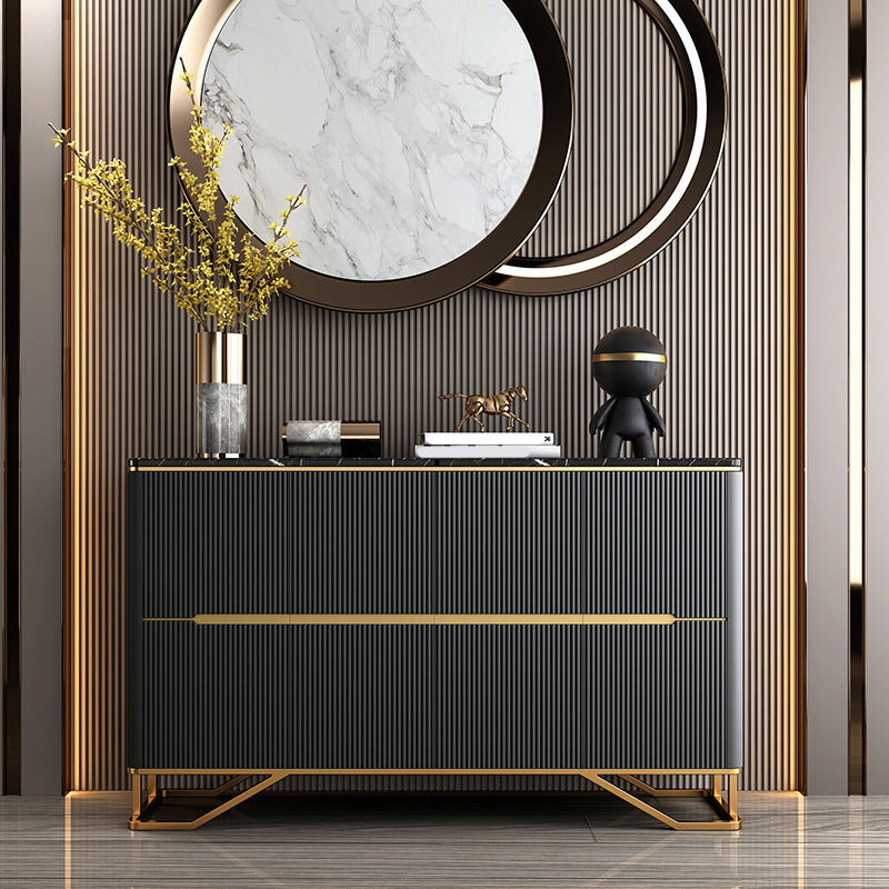 Glam Cabinets Dining Buffet 4-Door Buffet Sideboard for Living Room 47"L x 16"W x 35"H Dark Gray Clearhalo 'buffet_sideboard' 'Buffets & Sideboards' 'furn' 'furn_buffet_sideboard' 'Furniture' 'Kitchen & Dining Furniture' 6130276