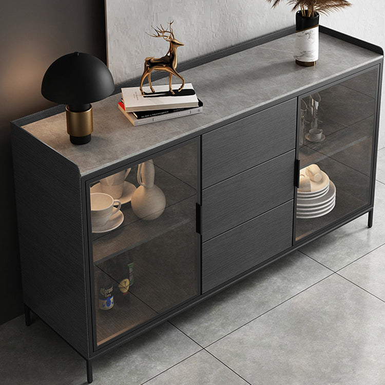 Modern Sideboard Buffet Cabinets Buffet Table with 3-Drawer and 2-Door 59"L x 16"W x 35"H Grey Clearhalo 'buffet_sideboard' 'Buffets & Sideboards' 'furn' 'furn_buffet_sideboard' 'Furniture' 'Kitchen & Dining Furniture' 6130345