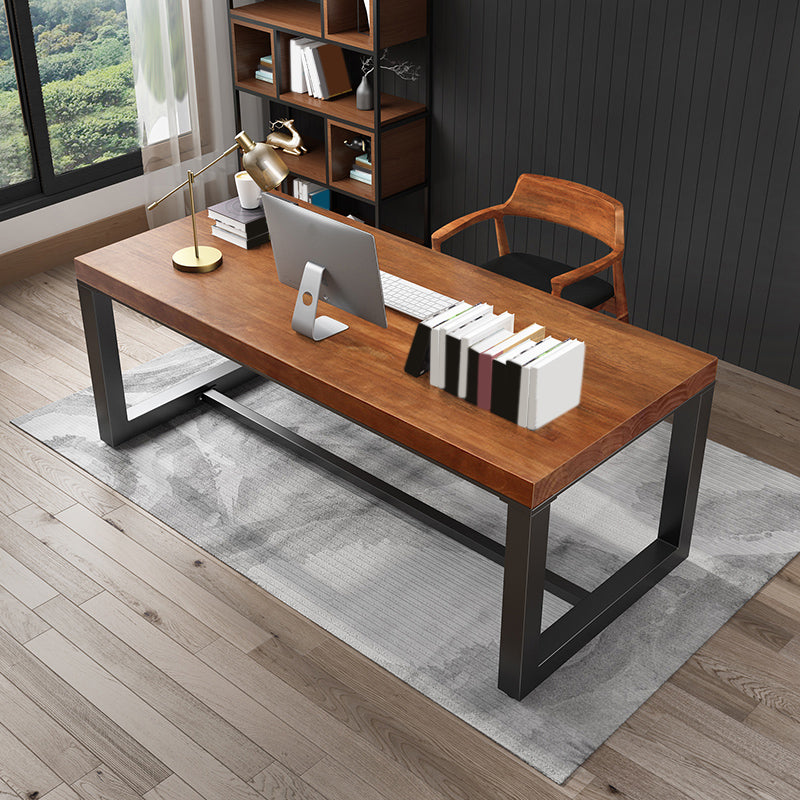 Industrial Rectangular Office Desk Brown Solid Wood Writing Desk 86.6"L x 31.5"W x 29.5"H Clearhalo 'furn' 'furn_office_desk' 'Furniture' 'Office Desks' 'Office Furniture' 'office_desk' 6130508