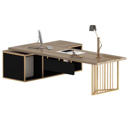 Glam L-Shape Executive Desk Ash Gray Office Desk with Metal Legs