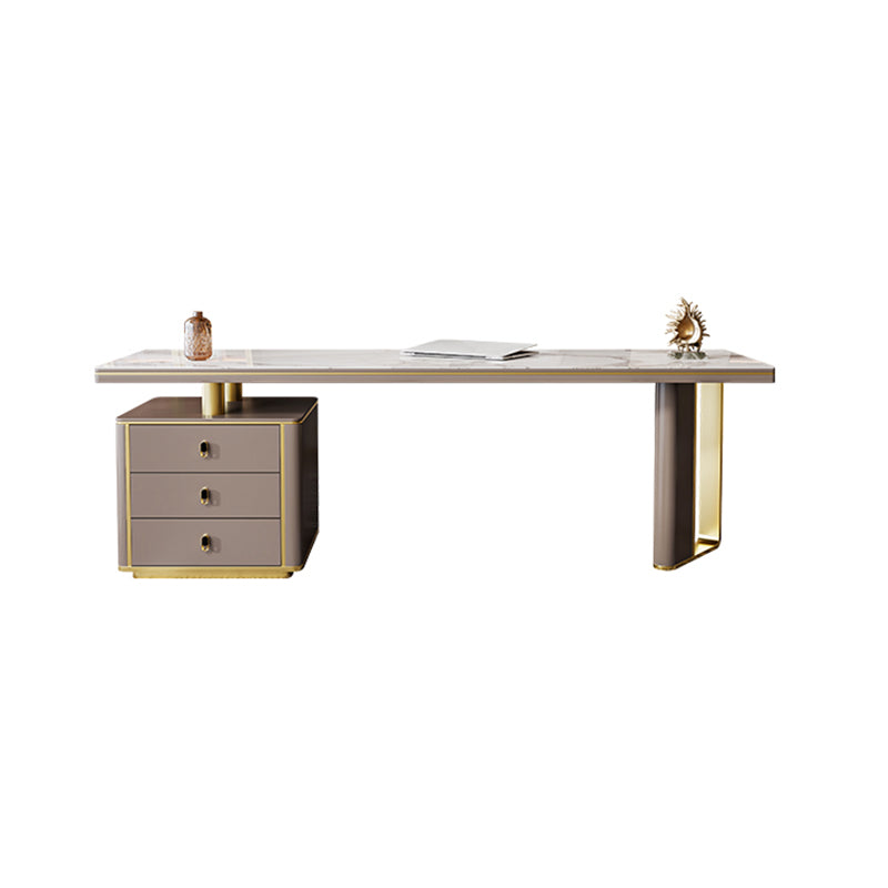 Pedestal Glam Office Desk Slate Writing Desk with File Cabinet for Office 55.1"L x 27.6"W x 29.5"H Clearhalo 'furn' 'furn_office_desk' 'Furniture' 'Office Desks' 'Office Furniture' 'office_desk' 6130542