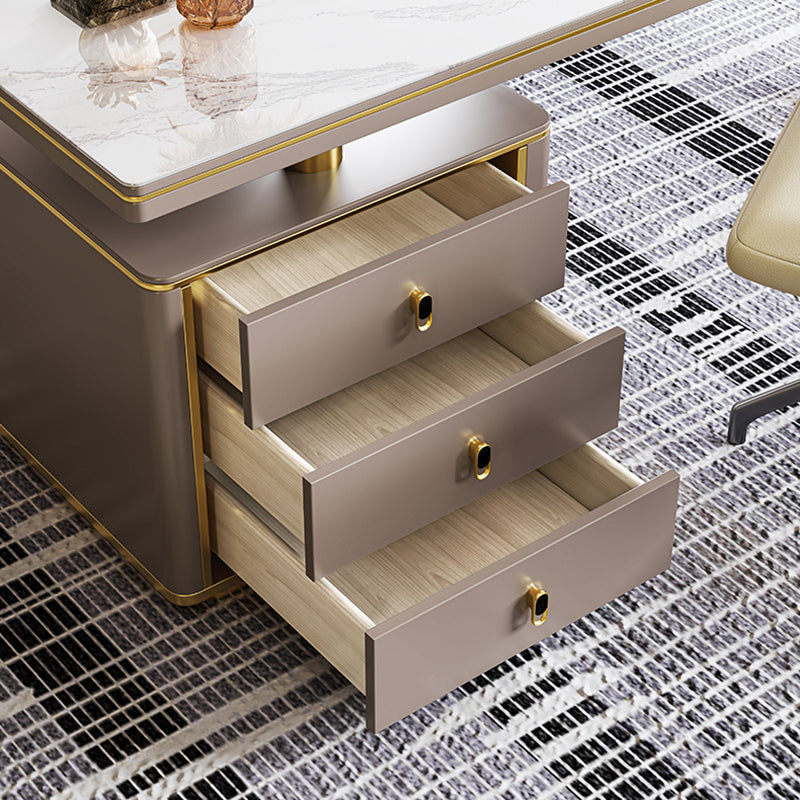 Pedestal Glam Office Desk Slate Writing Desk with File Cabinet for Office Clearhalo 'furn' 'furn_office_desk' 'Furniture' 'Office Desks' 'Office Furniture' 'office_desk' 6130547