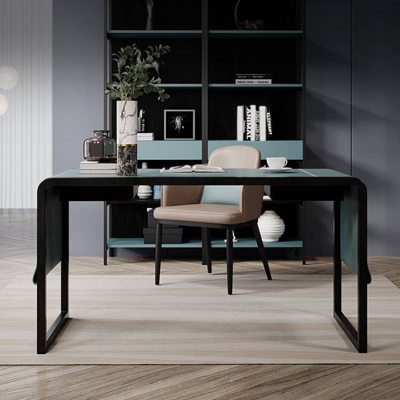 Escritorio de oficina verde glam tipo trineo de trineo escritura de escritura con piernas