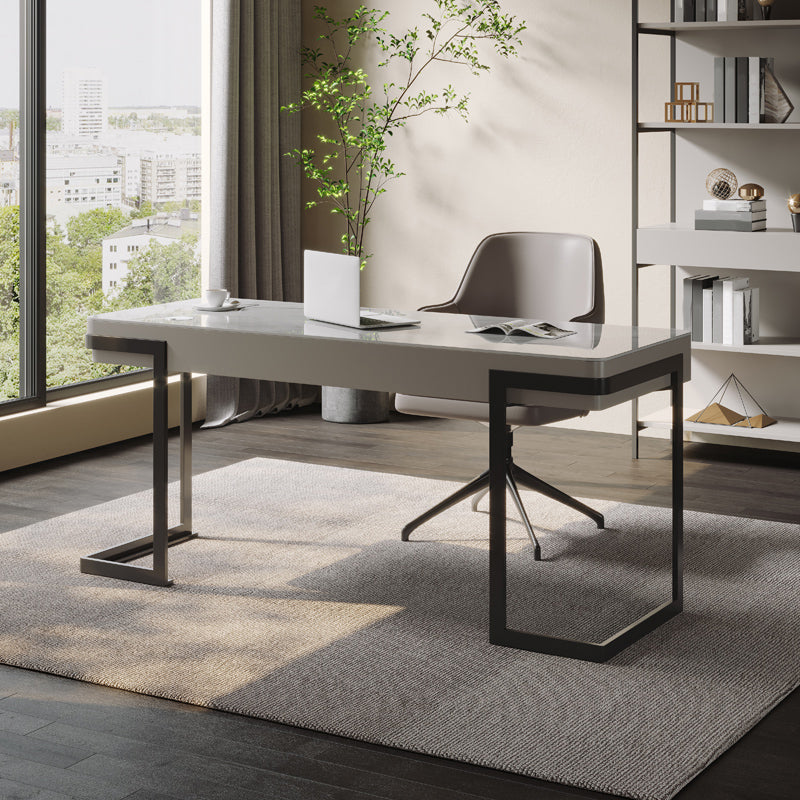 Bureau de bureau d'écriture en étain en métal et bureau en pierre avec 2 tiroirs de rangement