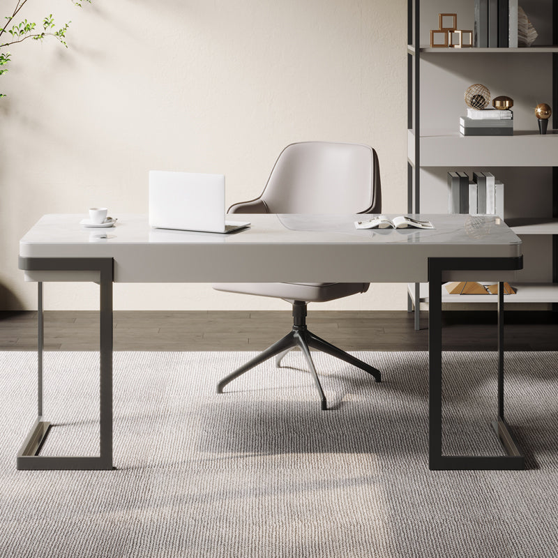 Bureau de bureau d'écriture en étain en métal et bureau en pierre avec 2 tiroirs de rangement